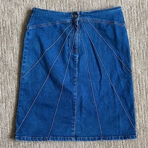 Y2K Sunburst Blue Jean Denim Midi Skirt